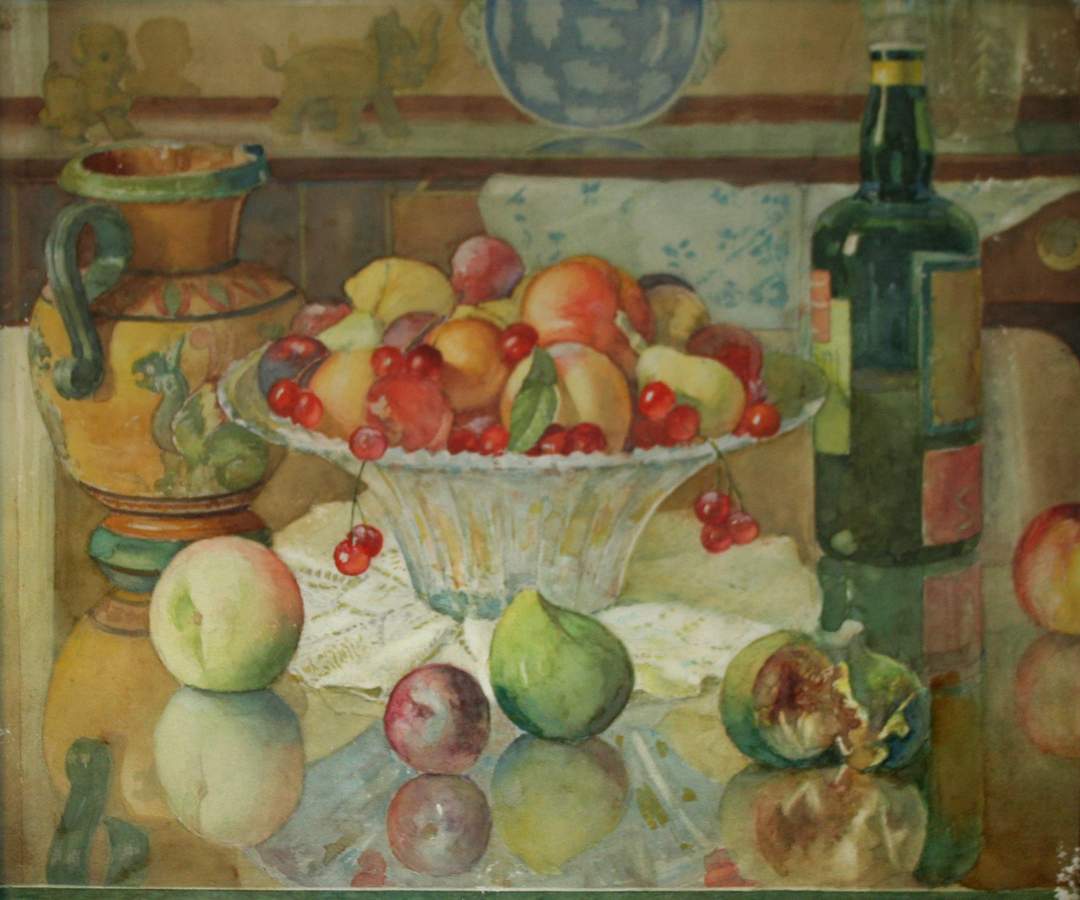 Acquerello Composizione Frutta e Vaso_40x48