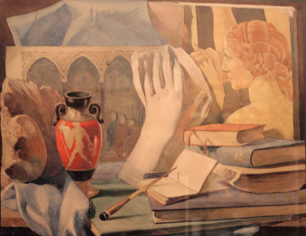 Acquerello Composizione Libri e Vaso_anni20_36x48