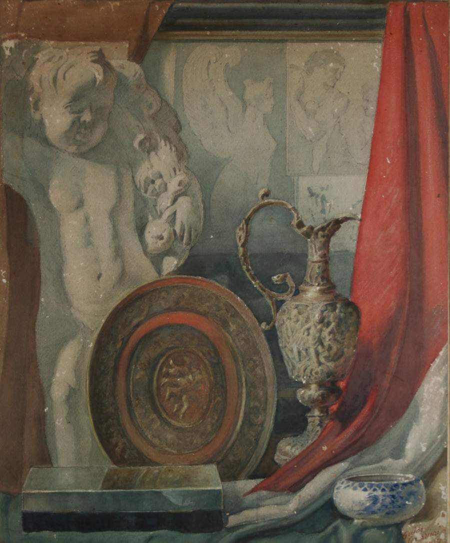 Acquerello Composizione Puttino e Brocca_48x58